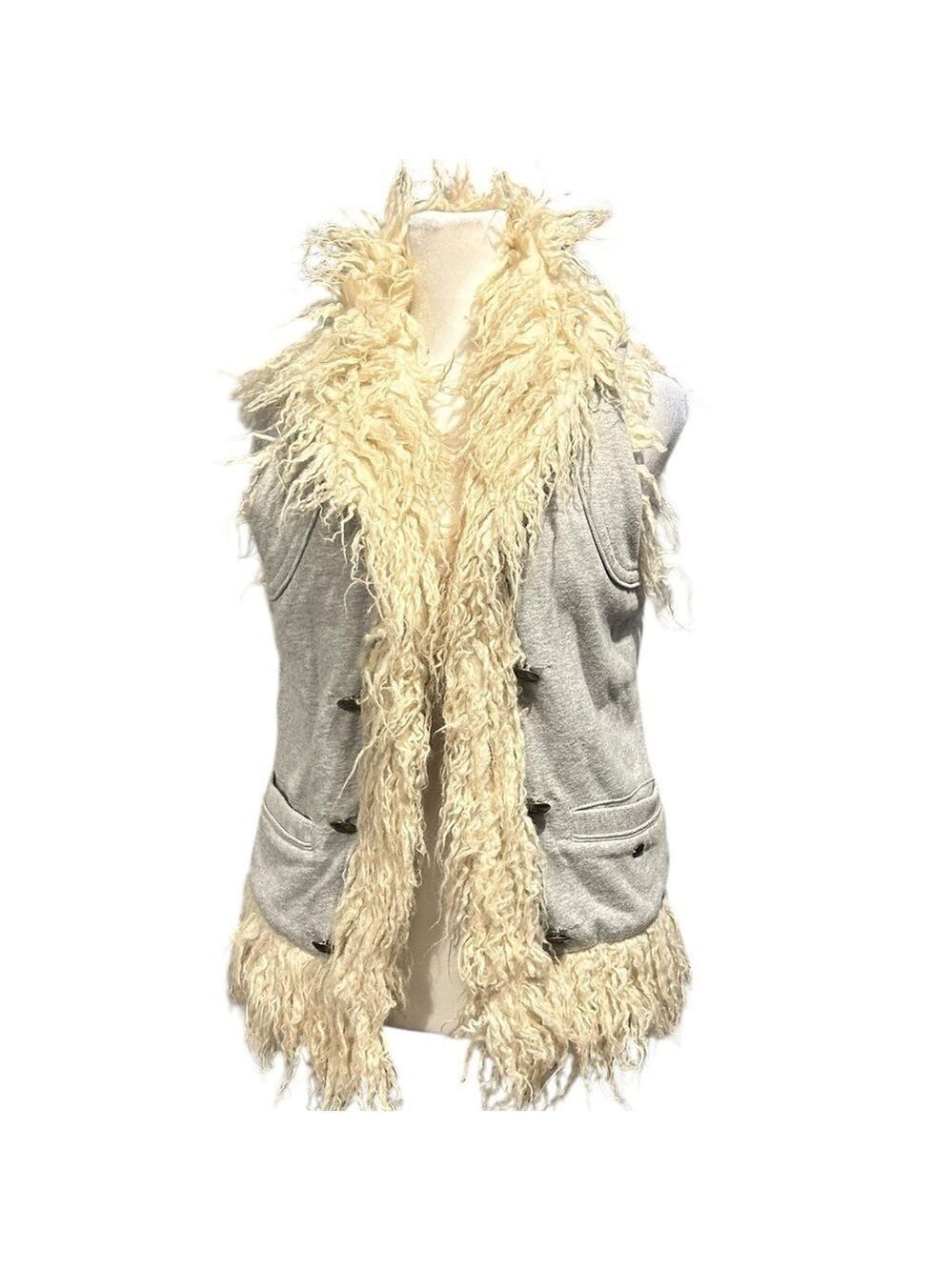JUICY COUTURE Y2K Shaggy Sherpa Gray Fleece Reversible Button Vintage Vest S